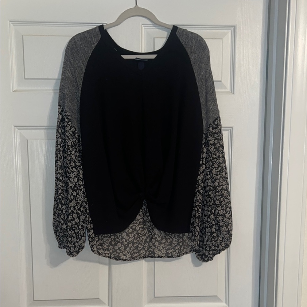 Black and Gray Floral Blouse
